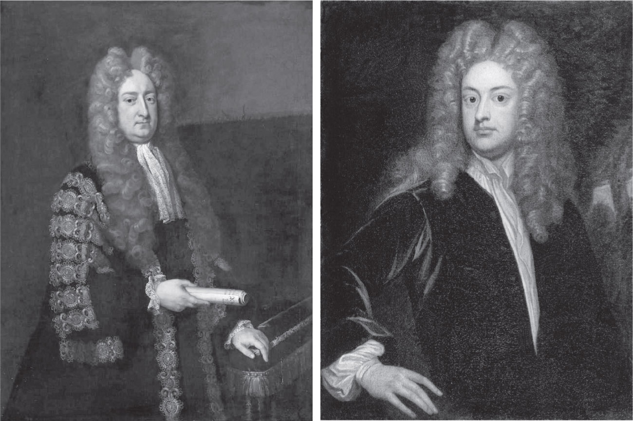 图24：(a) 威廉·布罗姆利(1663-1732)；(b) 约瑟夫·艾迪生(1672-1719)。