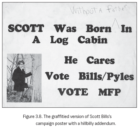 图 3.8. Scott Bills 竞选海报的涂鸦版本，附加了乡巴佬元素